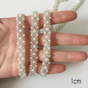 Pearl Beaded Trim Ribbon Chain for Bridal Sash Diamante Wedding Belt Hat Bag Craft