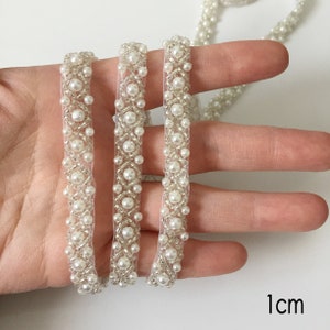 Pearl Beaded Trim Ribbon Chain for Bridal Sash Diamante Wedding Belt Hat Bag Craft