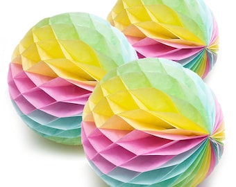 Unicorn Party Decorations | Pastel Rainbow Honeycomb Balls