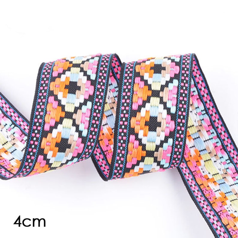 4-5CM Geo Jacquard Trim Ribbon Craft Sewing Retro Boho Ethnic Scandi Embroidery pink mix