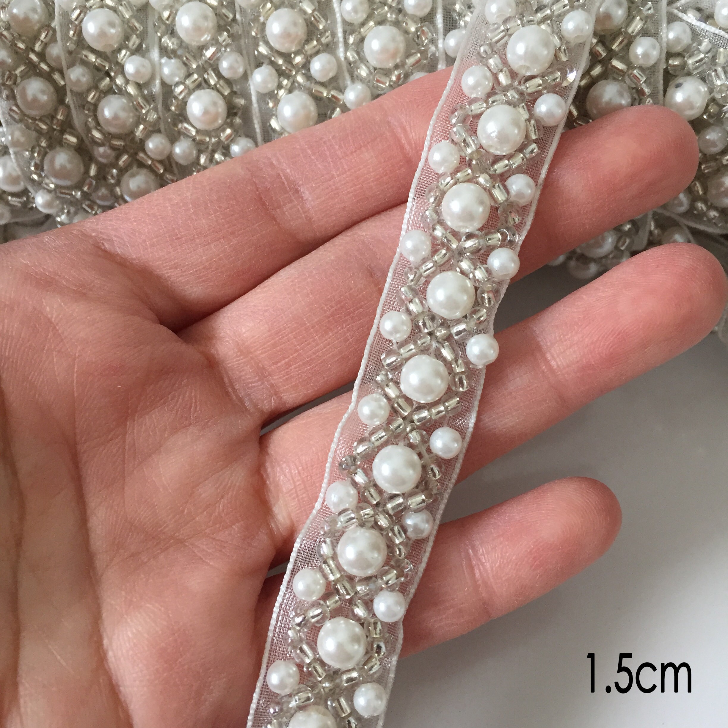 Pearl Beaded Trim Ribbon Chain for Bridal Sash Diamante Etsy UK