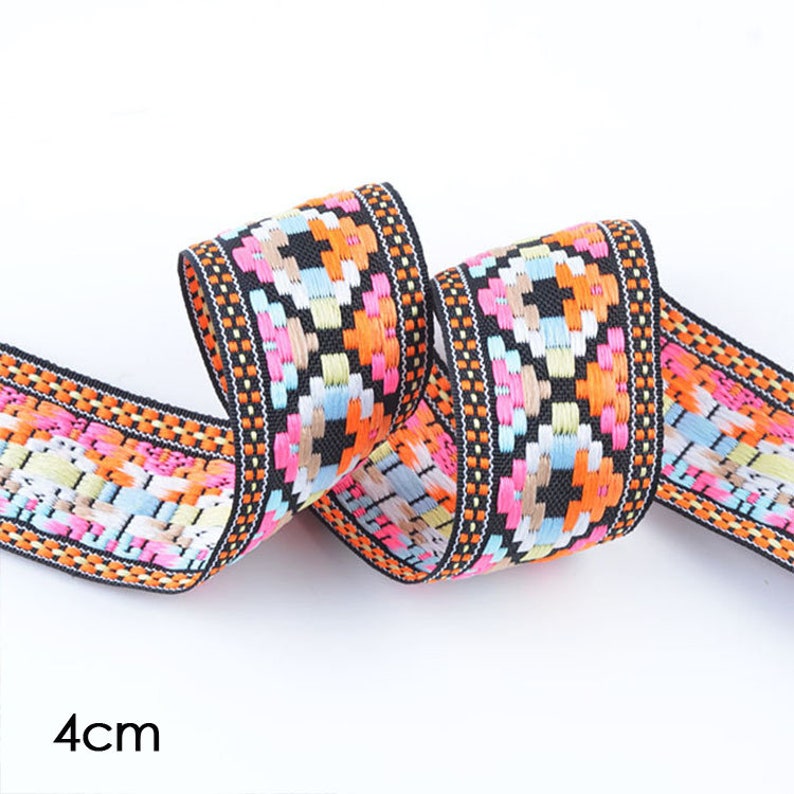 4-5CM Geo Jacquard Trim Ribbon Craft Sewing Retro Boho Ethnic Scandi Embroidery Orange mix