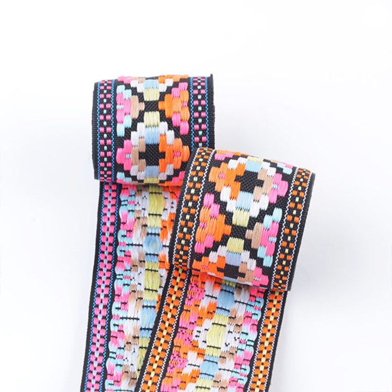 4-5CM Geo Jacquard Trim Ribbon Craft Sewing Retro Boho Ethnic Scandi Embroidery image 3