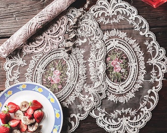 Lace Doily Placemat with Floral Embroidered Motif for Dining and Table Decoration