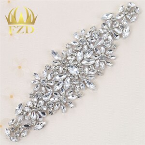 Crystal Rhinestone Diamante Beaded Applique Headband Bridal Waist Belt Wedding Dress D10 image 2