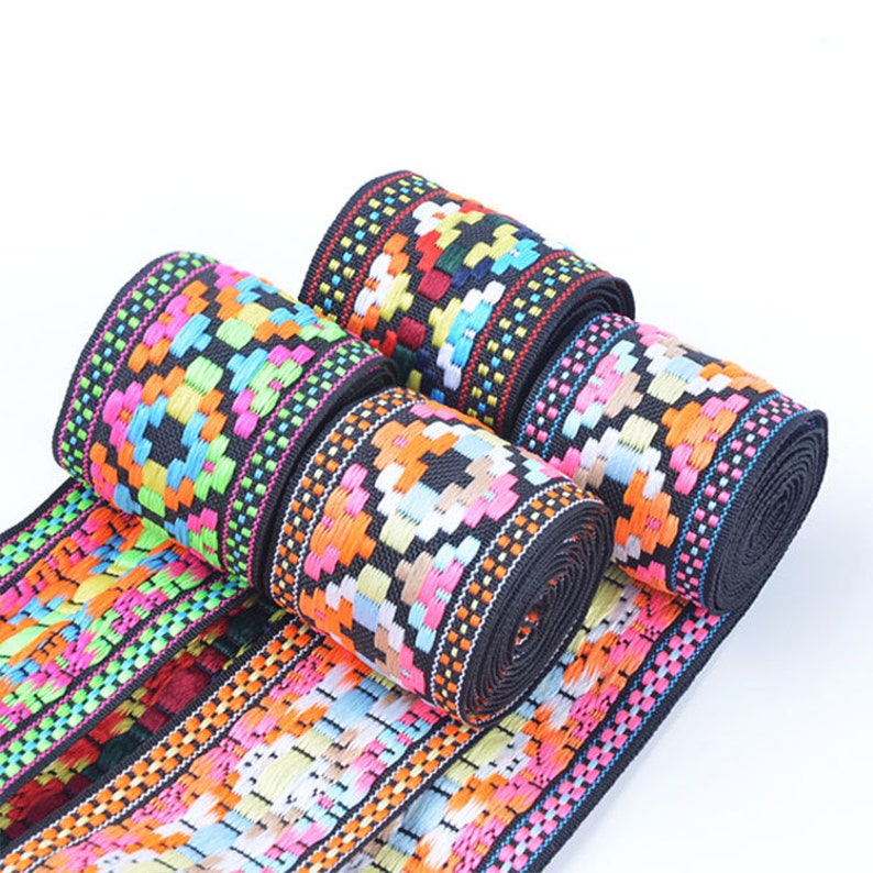 4-5CM Geo Jacquard Trim Ribbon Craft Sewing Retro Boho Ethnic Scandi Embroidery image 1