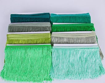 Flecos con borlas verdes y azules / Ribete de costura de 15 cm, manualidades