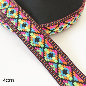 4-5CM Geo Jacquard Trim Ribbon Craft Sewing Retro Boho Ethnic Scandi Embroidery green mix