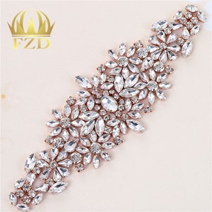 Crystal Rhinestone Diamante Beaded Applique Headband Bridal Waist Belt Wedding Dress D10 image 3