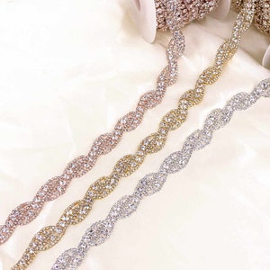 Rhinestone Diamante Twisted Chain Trim Wedding Dress Belt Bridal Bead Applique