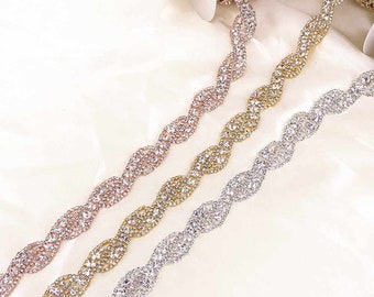 Rhinestone Diamante Twisted Chain Trim Wedding Dress Belt Bridal Bead Applique