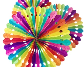 Rainbow Party Decorations Hanging Paper Fan Garland x 3 Birthday Home Wedding