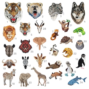 Puede incluir: Un conjunto de 34 parches bordados para planchar con diferentes animales, incluyendo un tigre, un lobo, un oso, una jirafa, una cebra, un elefante, y muchos más. Los parches son perfectos para añadir un toque de personalidad a la ropa, las bolsas u otros artículos de tela.