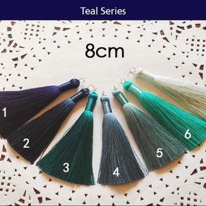 May include: Teal Series 8cm tassel trim in seven colors: dark blue, navy blue, teal green, light blue, light teal green, medium teal green, and light green.