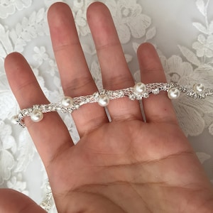 Rhinestone Diamante & Pearls Wavy Chain Trim Beaded Applique For Wedding Dress Dancer Bridal Belt Bridal