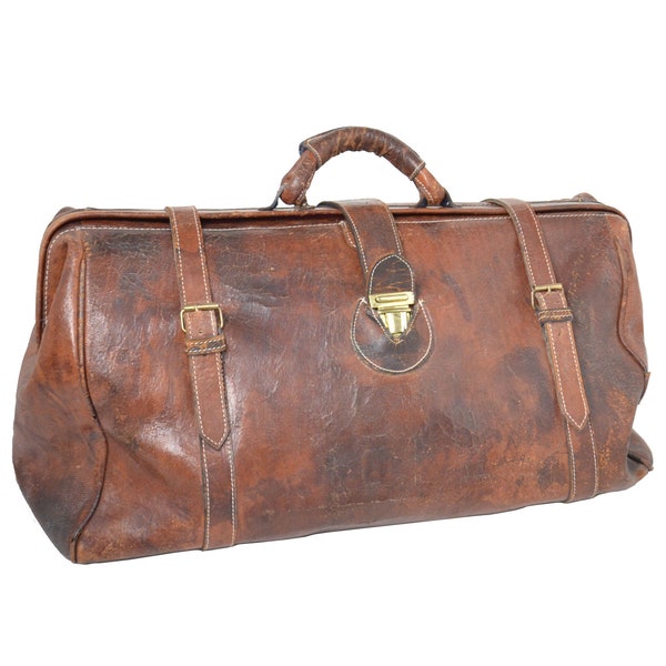 Bolso de cuero vintage grande con pátina, fin de semana, bolso, bolsa de viaje