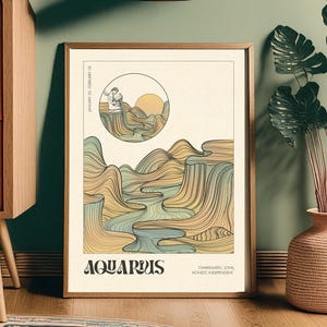 Lámina artística de Acuario: regalo de Acuario, póster maximalista, Art Nouveau, arte mural bohemio, arte mural moderno, póster vintage