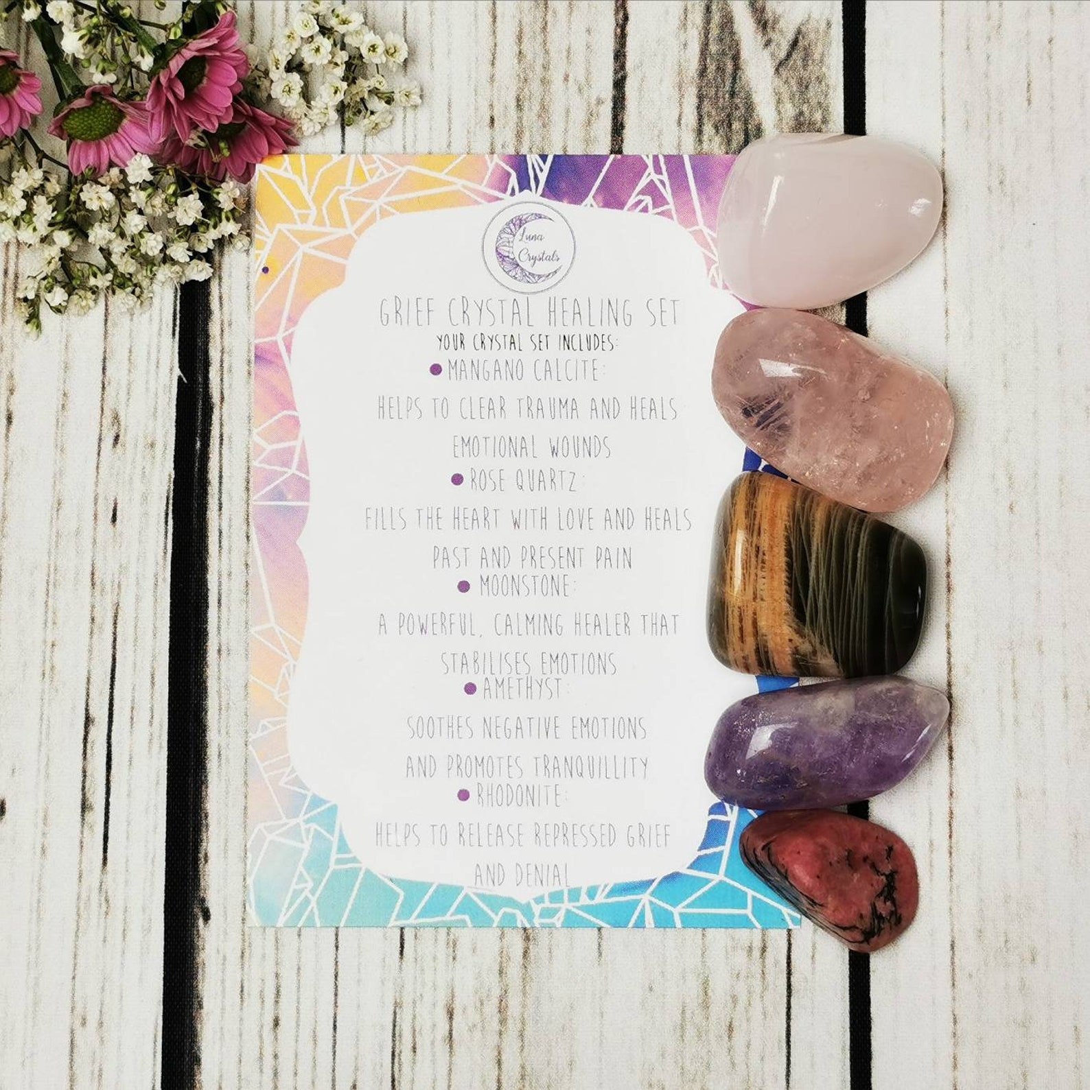 Grief Crystals Gemstone Gift Set With Jute Pouch Healing Etsy