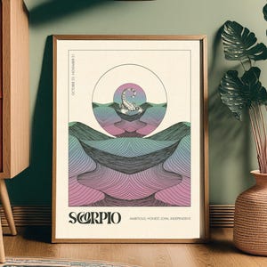Lámina artística de Escorpio: regalo de Escorpio, póster maximalista, Art Nouveau, arte mural bohemio, arte mural moderno