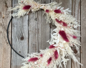 Dried flower hoop, dried flower ring wreath natural gold door wreath