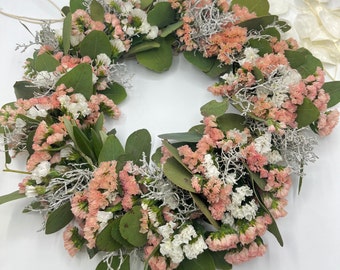 fresh eucalyptus wreath spring wreath door wreath communion wreath Mother's Day gift wedding wreath colorful spring wreath salmon