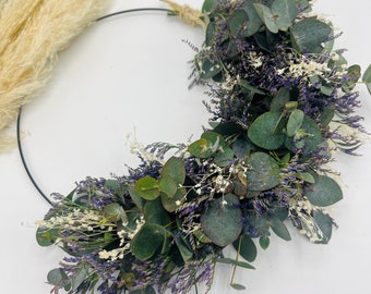 fresh eucalyptus wreath Lagurus Broom Bloom spring wreath fresh door wreath communion wreath purple