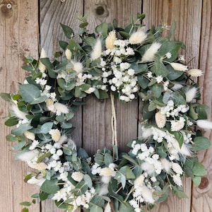 fresh eucalyptus wreath Gypsophila Larugus, spring wreath door wreath communion wreath wedding wreath Phalaris Mother's Day gift white