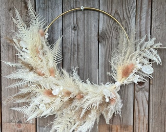 Dried flower hoop, wreath/ring | Bohemian | Nature | Cream | white | Ring door wreath