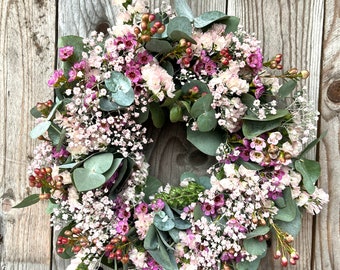 fresh eucalyptus wreath spring wreath door wreath communion wreath Mother's Day gift wedding wreath colorful spring wreath pink white
