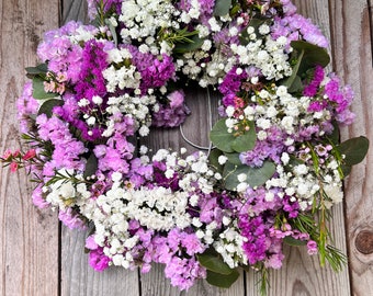 fresh eucalyptus wreath spring wreath door wreath communion wreath mother's day gift wedding wreath colorful spring wreath white purple