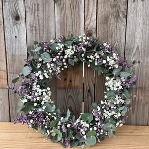 Fresh eucalyptus wreath, gypsophila, spring wreath, door wreath, communion wreath, wedding wreath, Mother's Day gift