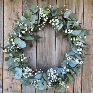 Fresh eucalyptus wreath, gypsophila, spring wreath, door wreath, communion wreath, wedding wreath, Mother's Day gift