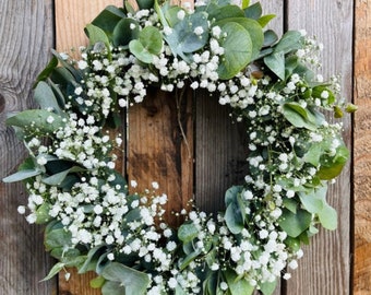 fresh eucalyptus wreath gypsophila spring wreath fresh door wreath communion wreath wedding wreath mother's day gift