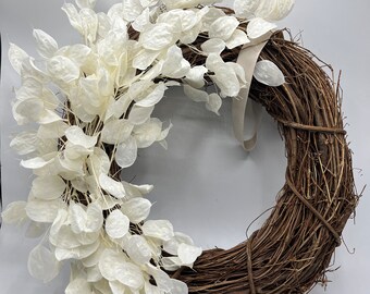 Türkranz Creme Landhausstil shabby chic Eukalyptus Lunaria Zweige