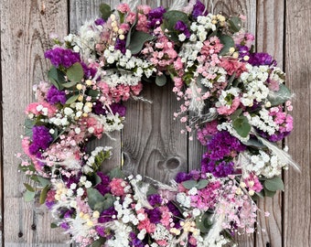 fresh eucalyptus wreath spring wreath door wreath communion wreath Mother's Day gift wedding wreath colorful spring wreath pink white purple