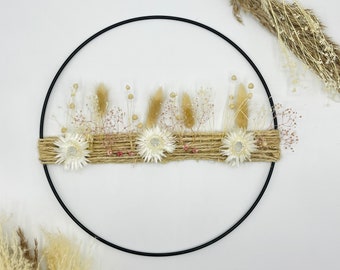 Flowerhoop dried flowers ring, decorative Lagurus Linogras Glixia Temporona Gipsophila Capblume natural hoop