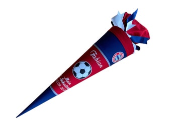 Schultüte aus Stoff mit Fussball, passend zum step by step Schulranzen Fc Bayern, Mia san Mia, mit Namen, 70 cm, inclusive Papprohling