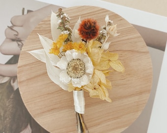 ORANGE SUNSET buttonhole for men groom groomsman — dried florals flowers — preserved boho flowers — wedding boutonnière — bridal