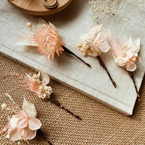 PEACH PINK HEATH Hair Pins Clips l Dried Flower Boho Hair Pins For Wedding l Hen Party l Bridesmaid l Leafy Feather Hair Accessories image 2