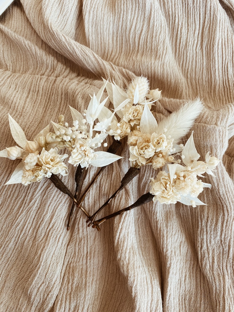 IVORY GARDEN Hair Clips l Dried Flower Boho Hair Pins For Wedding l Hen Party l Bridesmaid l Leafy Feather Hair Accessories image 4