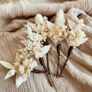 IVORY GARDEN Hair Clips l Dried Flower Boho Hair Pins For Wedding l Hen Party l Bridesmaid l Leafy Feather Hair Accessories