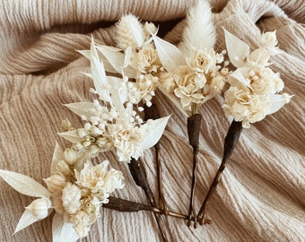 IVORY GARDEN Hair Clips l Dried Flower Boho Hair Pins For Wedding l Hen Party l Bridesmaid l Leafy Feather Hair Accessories