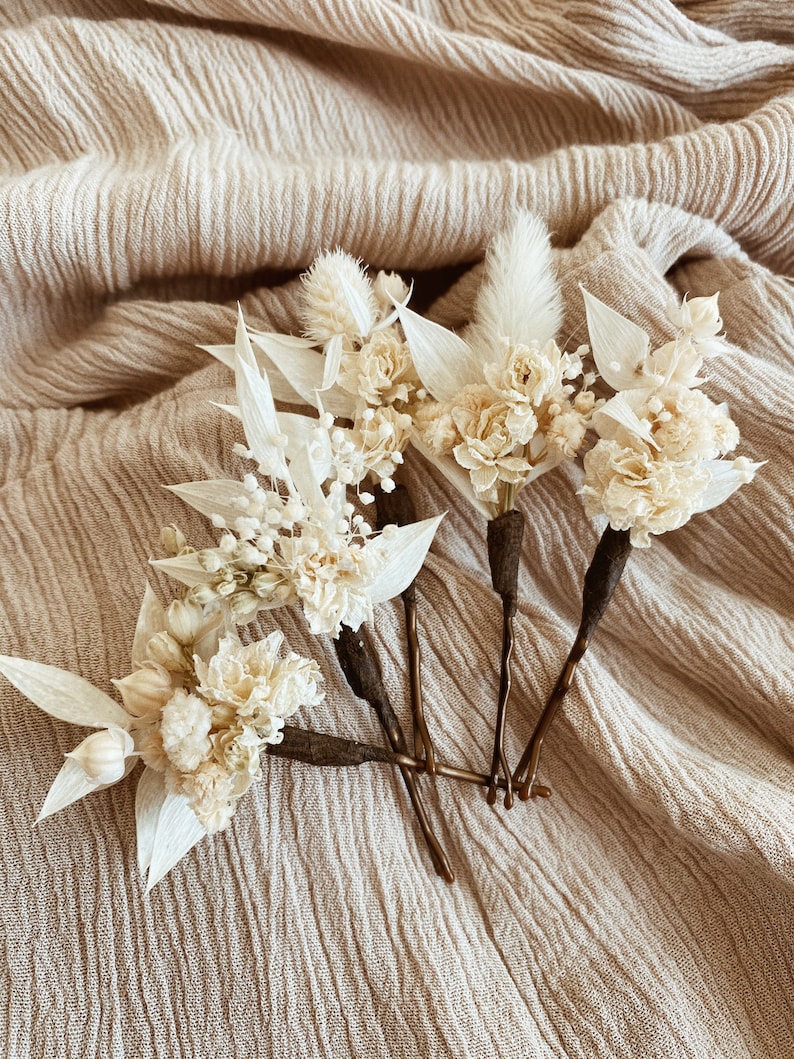 IVORY GARDEN Hair Clips l Dried Flower Boho Hair Pins For Wedding l Hen Party l Bridesmaid l Leafy Feather Hair Accessories image 1