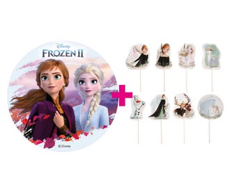 Conjunto de 2 toppers de bolo Frozen + topper de bolo de aniversário