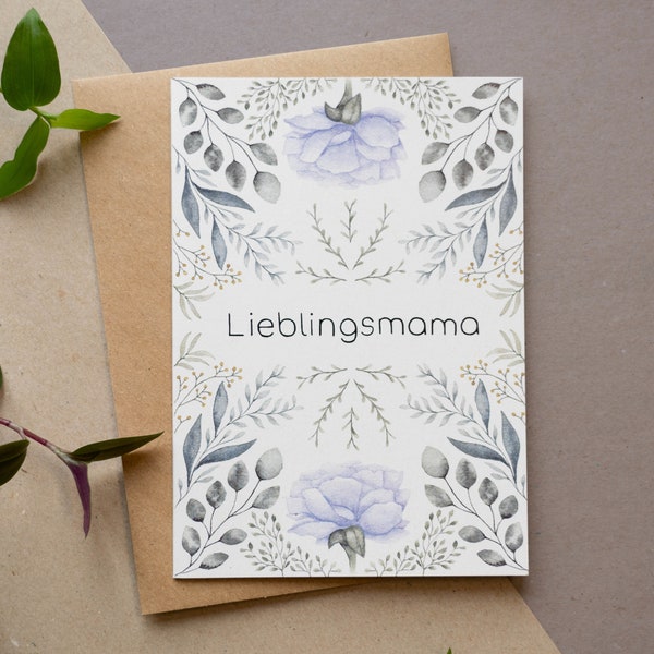 Muttertagskarte | Klappkarte mit Umschlag | Lieblingsmama | Aquarell Blumen | A6 | Kunstdruck