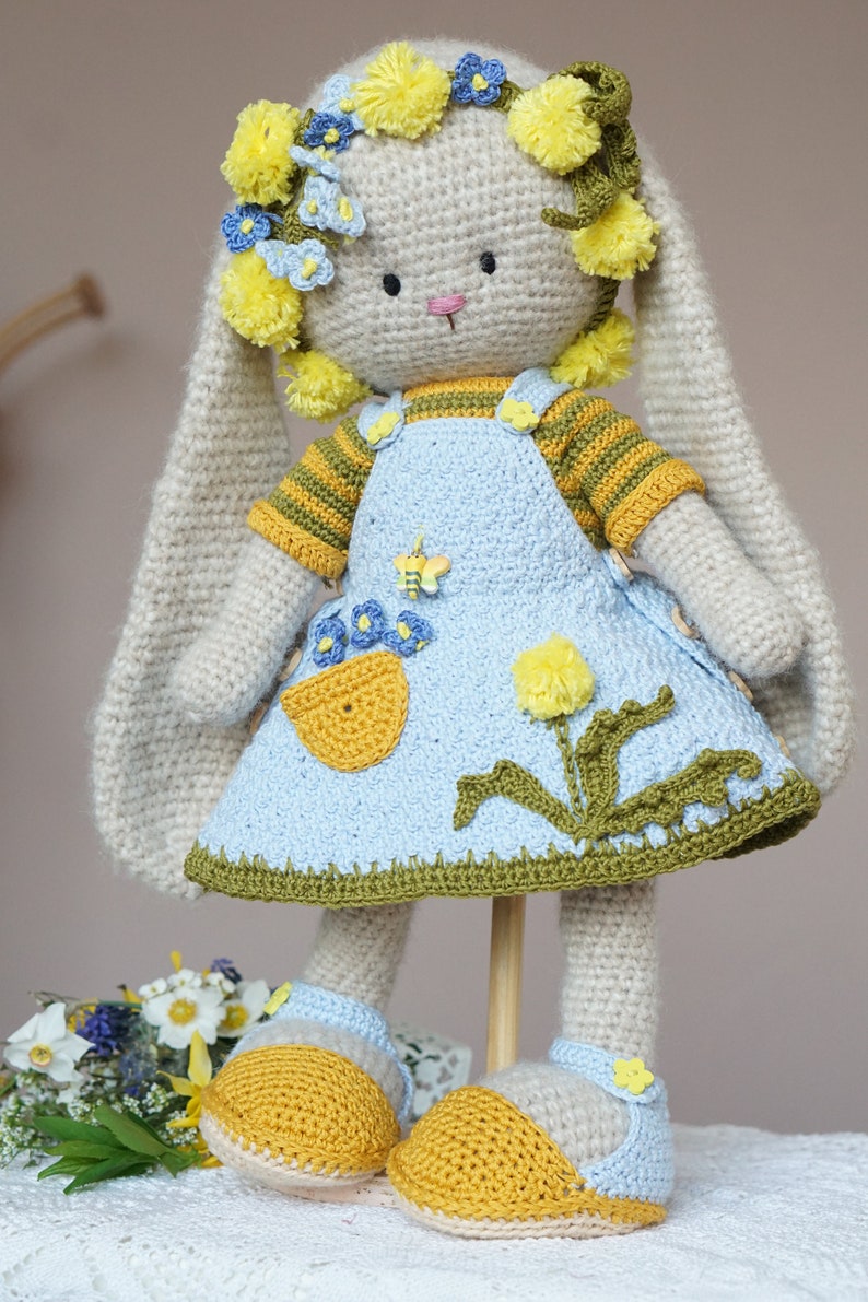 Exclusive Hand-crocheted Bunny Farmgirl stuffed plush animals by PolushkaBunny