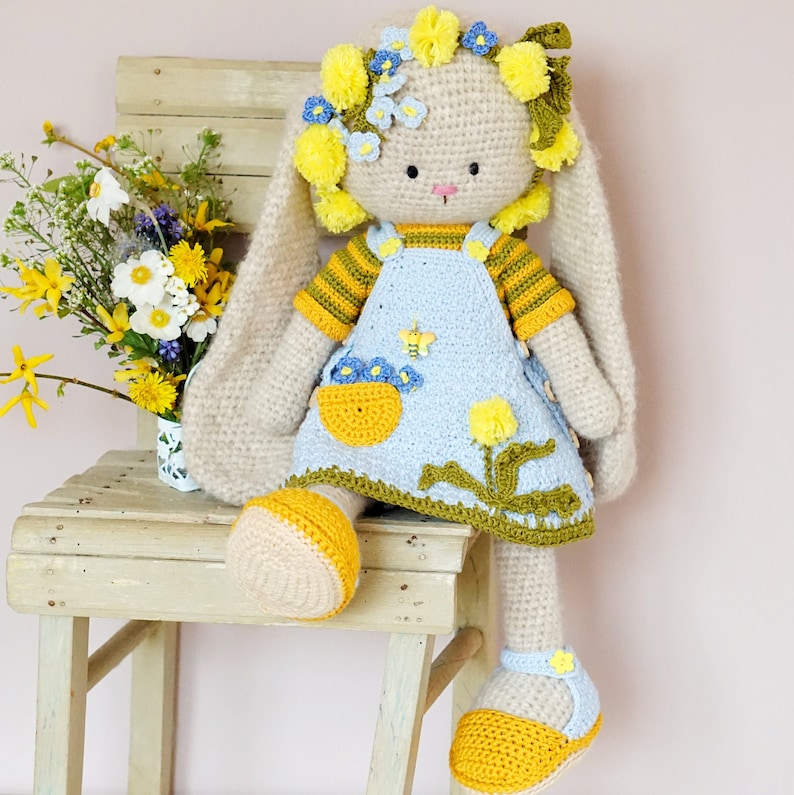 Exclusive Hand-crocheted Bunny Farmgirl stuffed plush animals by PolushkaBunny