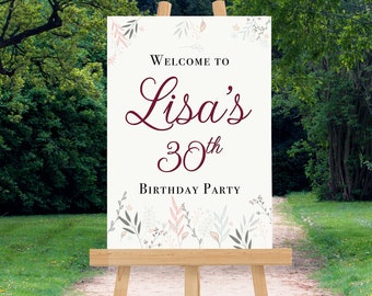 Personalised Age Birthday Sign Pastel Flowers Birthday Sign Flowers Birthday Welcome Sign