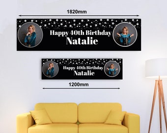 Personalised Banner - Age Birthday Silver Banner with Photo 18th, 21st, 30th Birthday Banner with Photo