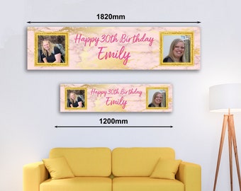 Personalised Banner - Rose Gold Banner with Photo, Rose Gold Birthday Banner